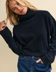 Black Oversized Roll Neck Merino Wool Jumper
