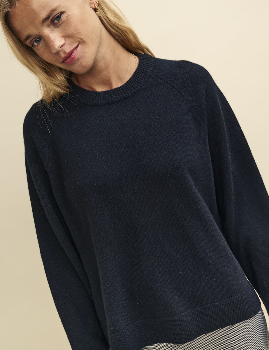 Black Crew Neck Oversized Merino Wool Jumper