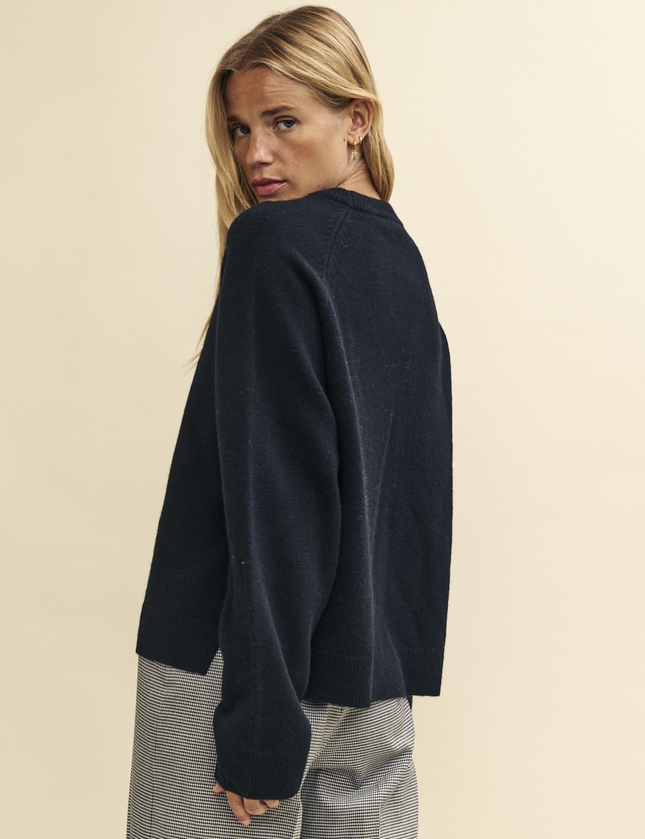Black Crew Neck Oversized Merino Wool Jumper