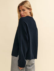 Black Crew Neck Oversized Merino Wool Jumper