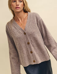 Beige V Neck Oversized Merino Wool Cardigan