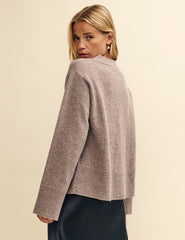 Beige V Neck Oversized Merino Wool Cardigan