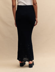 Black Mock-Crochet Midi Skirt