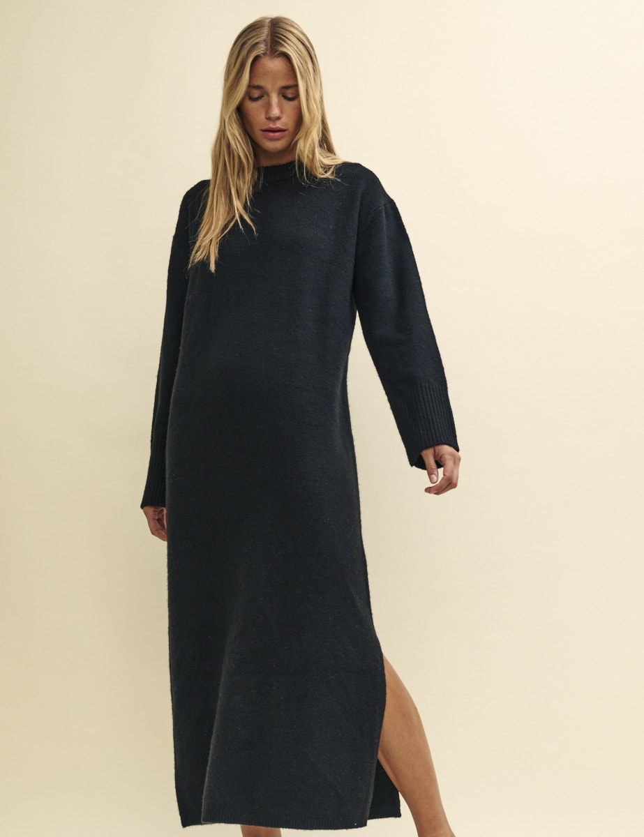 Black Oversized Knitted Maxi Dress