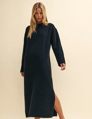 Black Oversized Knitted Maxi Dress