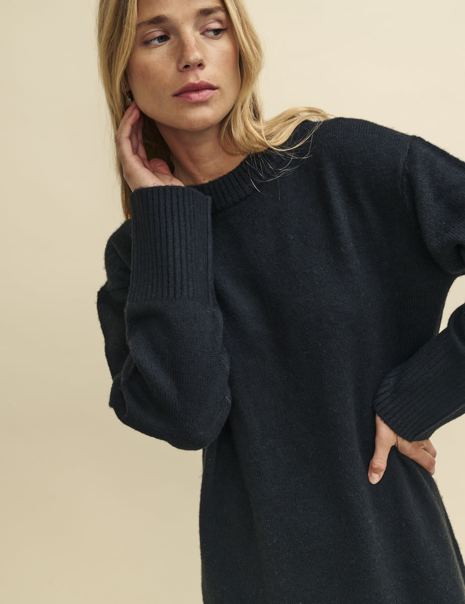 Black Oversized Knitted Maxi Dress