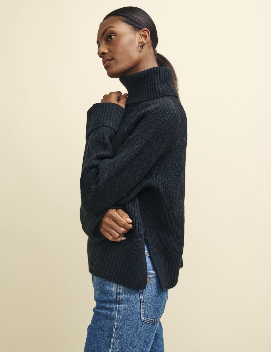 Black Roll Neck Chunky Knitted Jumper