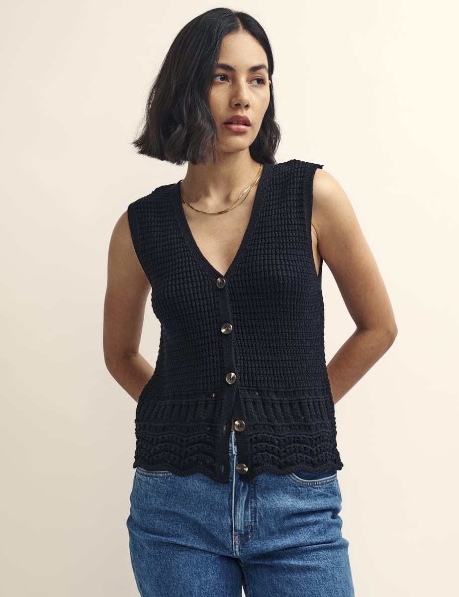 Black Mock-Crochet Waistcoat