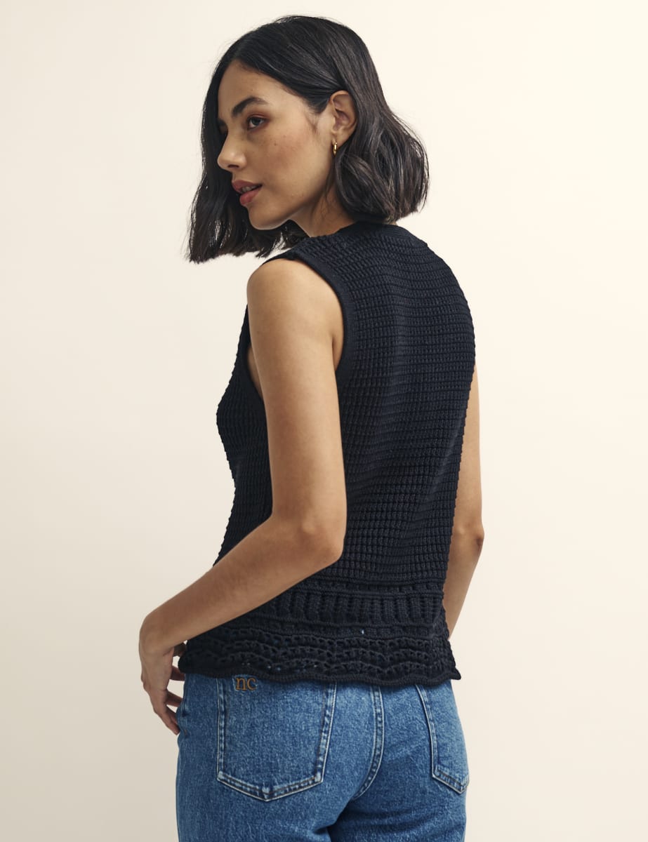 Black Mock-Crochet Waistcoat