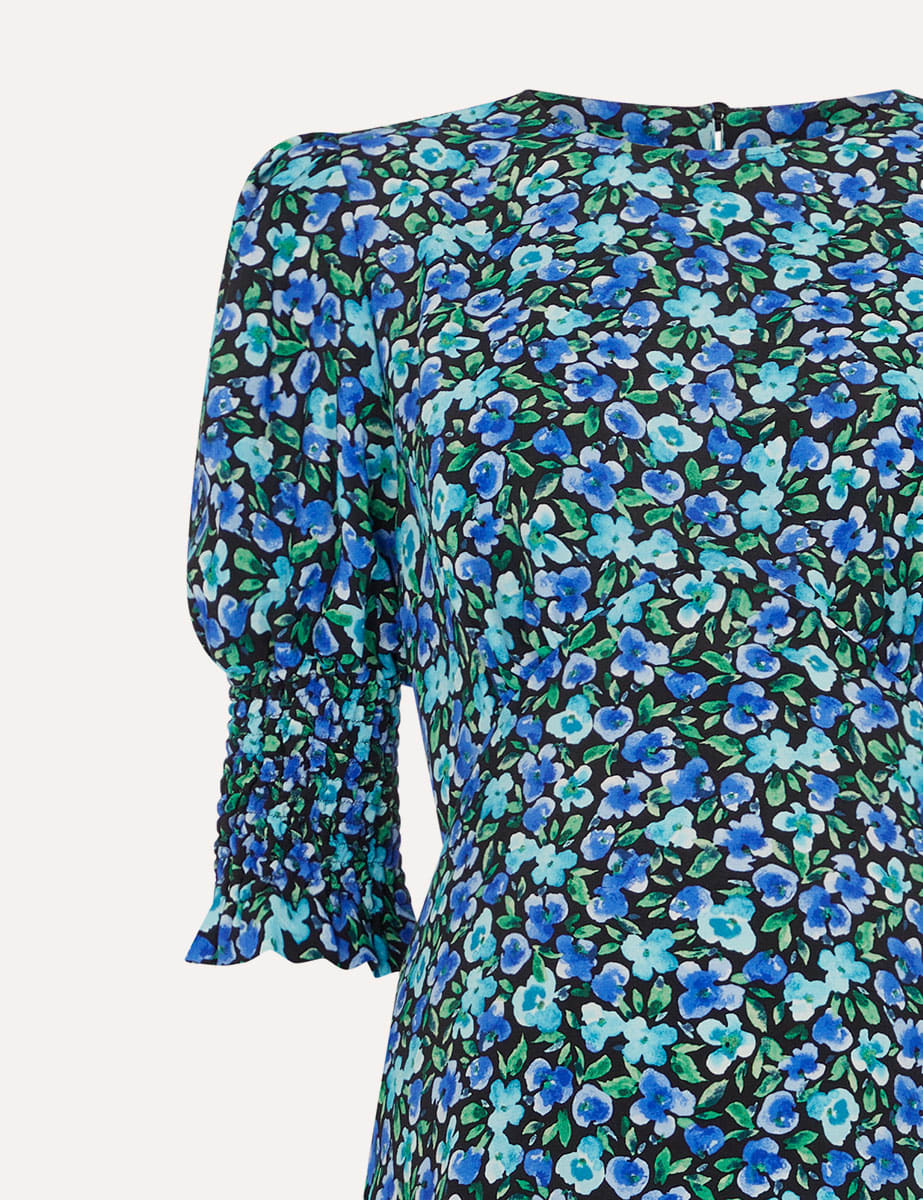 Aurelia Floral Blue Maternity Luna Midi Dress