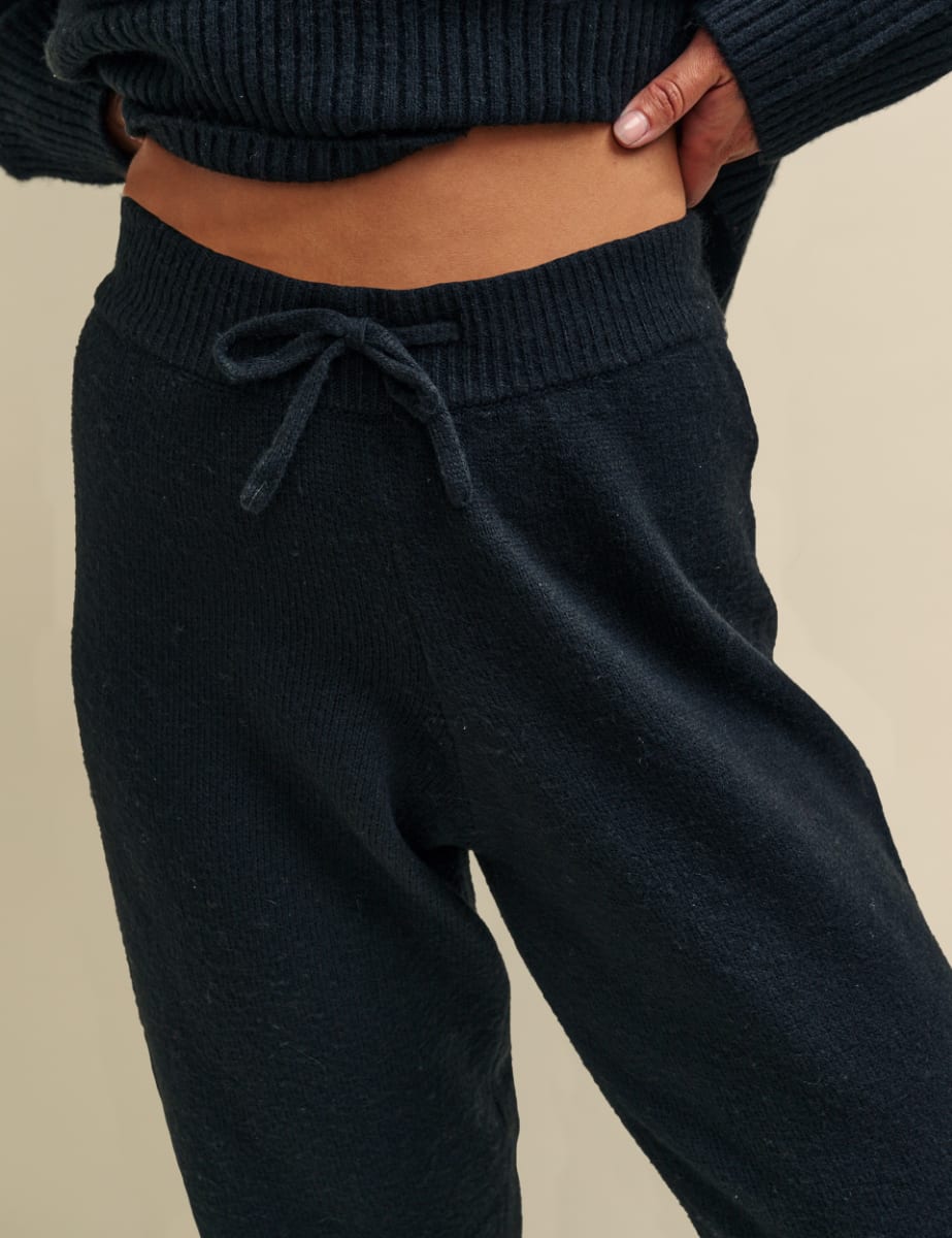 Black Knitted Wide Leg Trousers