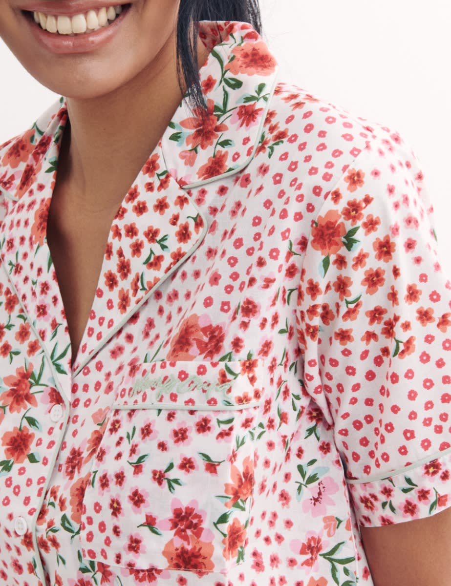 Green and Red Floral  Short Sleeve PJ Short Set