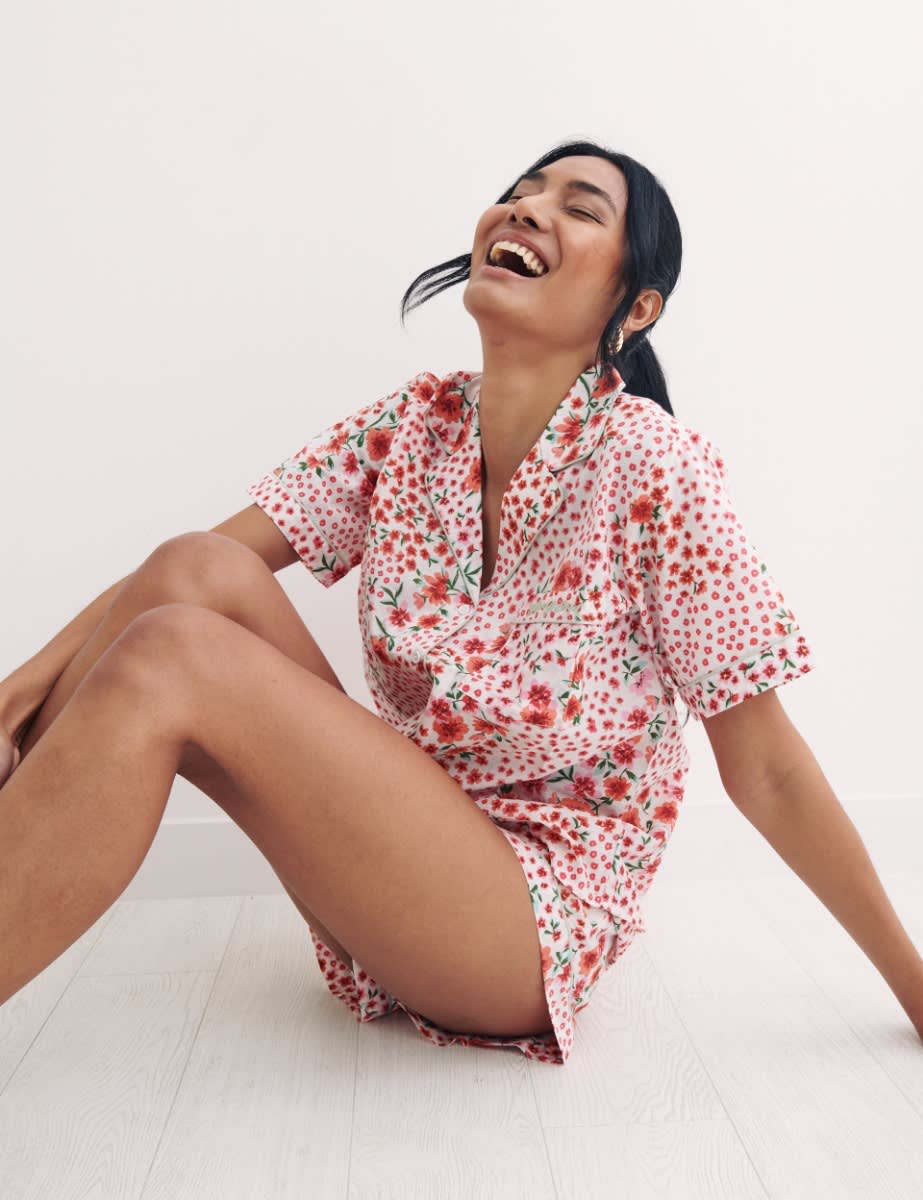 Green and Red Floral  Short Sleeve PJ Short Set