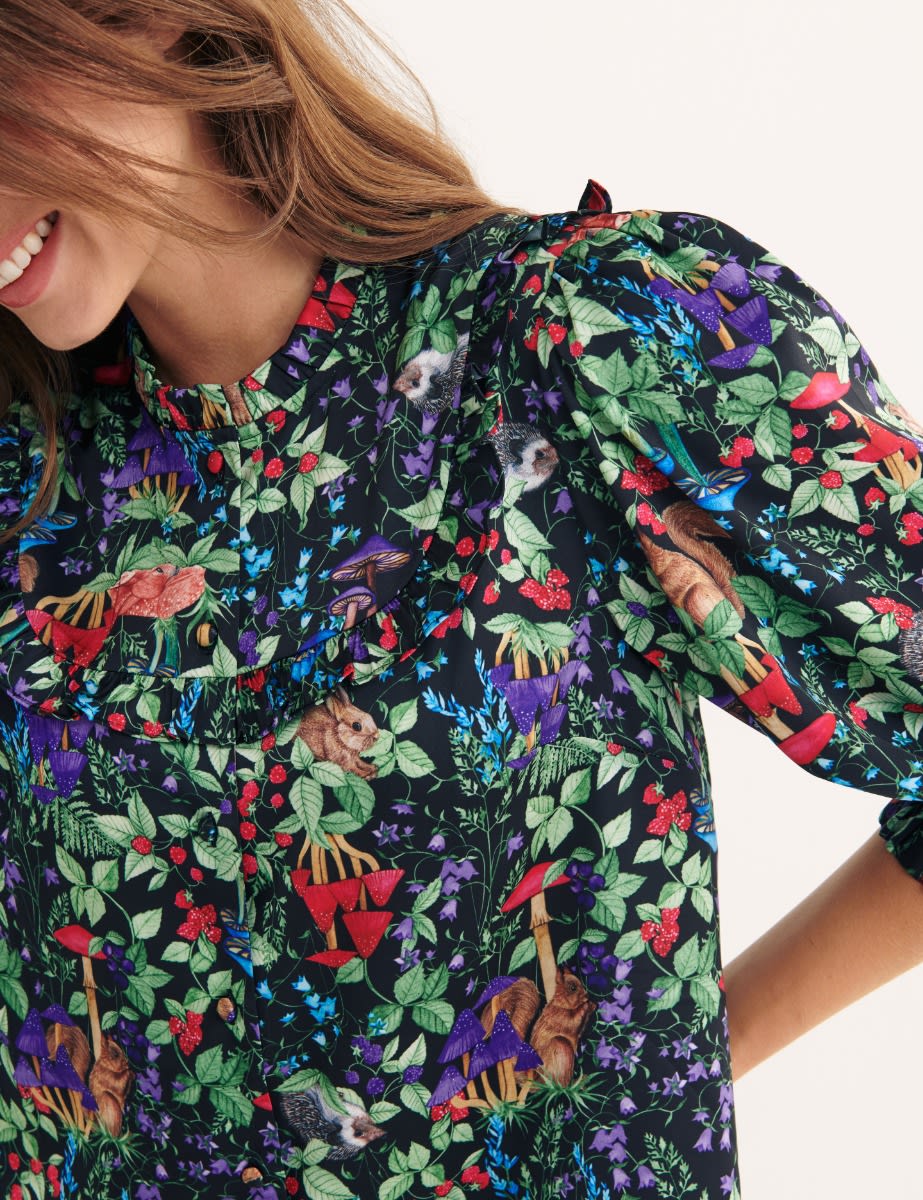 Multi Woodland Frill Yoke Night Shirt Dress