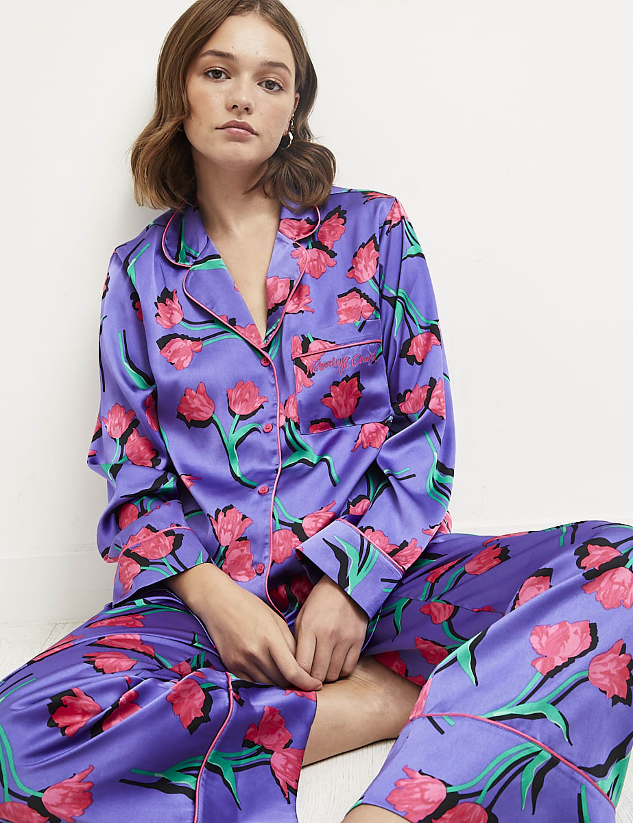 Sahara Floral Purple Long Sleeve Revere Trouser PJ Set
