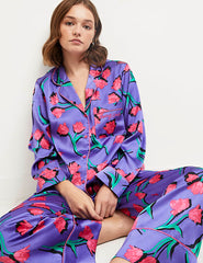 Sahara Floral Purple Long Sleeve Revere Trouser PJ Set