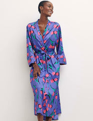 Purple Sahara Floral Long Sleeve Satin Robe