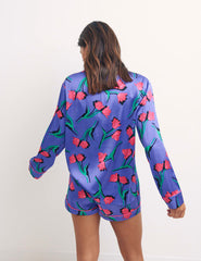 Sahara Floral Purple Long Sleeve Revere Short PJ Set