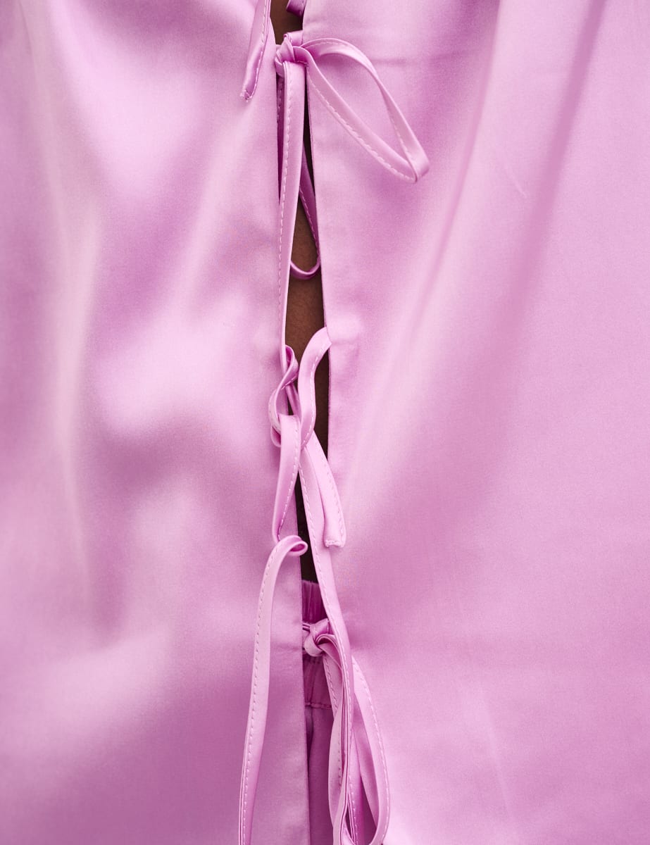 Pink Satin Tie Front Short Pyjama Set