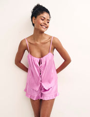 Pink Satin Tie Front Short Pyjama Set