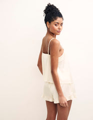 Cream Satin Tie Front Short Pyjama Set