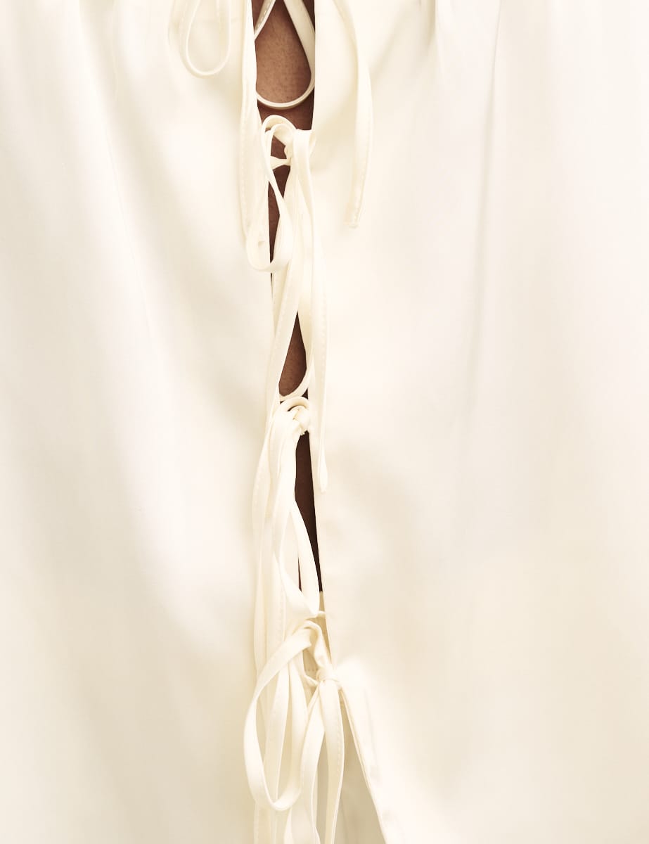 Cream Satin Tie Front Short Pyjama Set