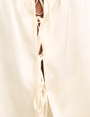 Cream Satin Tie Front Short Pyjama Set