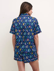 Navy Floral Satin Short Pyjama Set