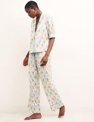 Cream Floral Satin Pyjama Set