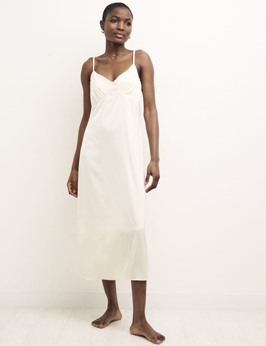 Cream Gathered Bust Midi Cami Nightdress