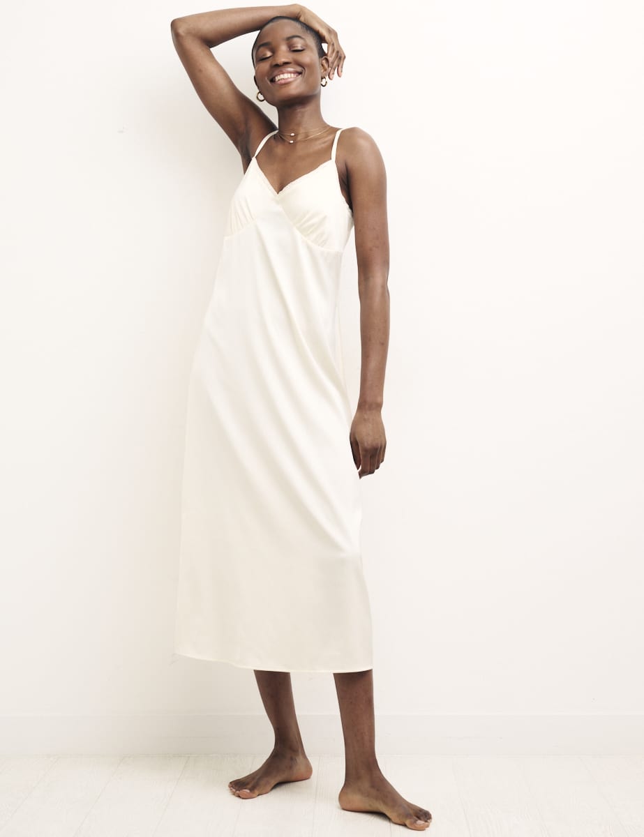 Cream Gathered Bust Midi Cami Nightdress