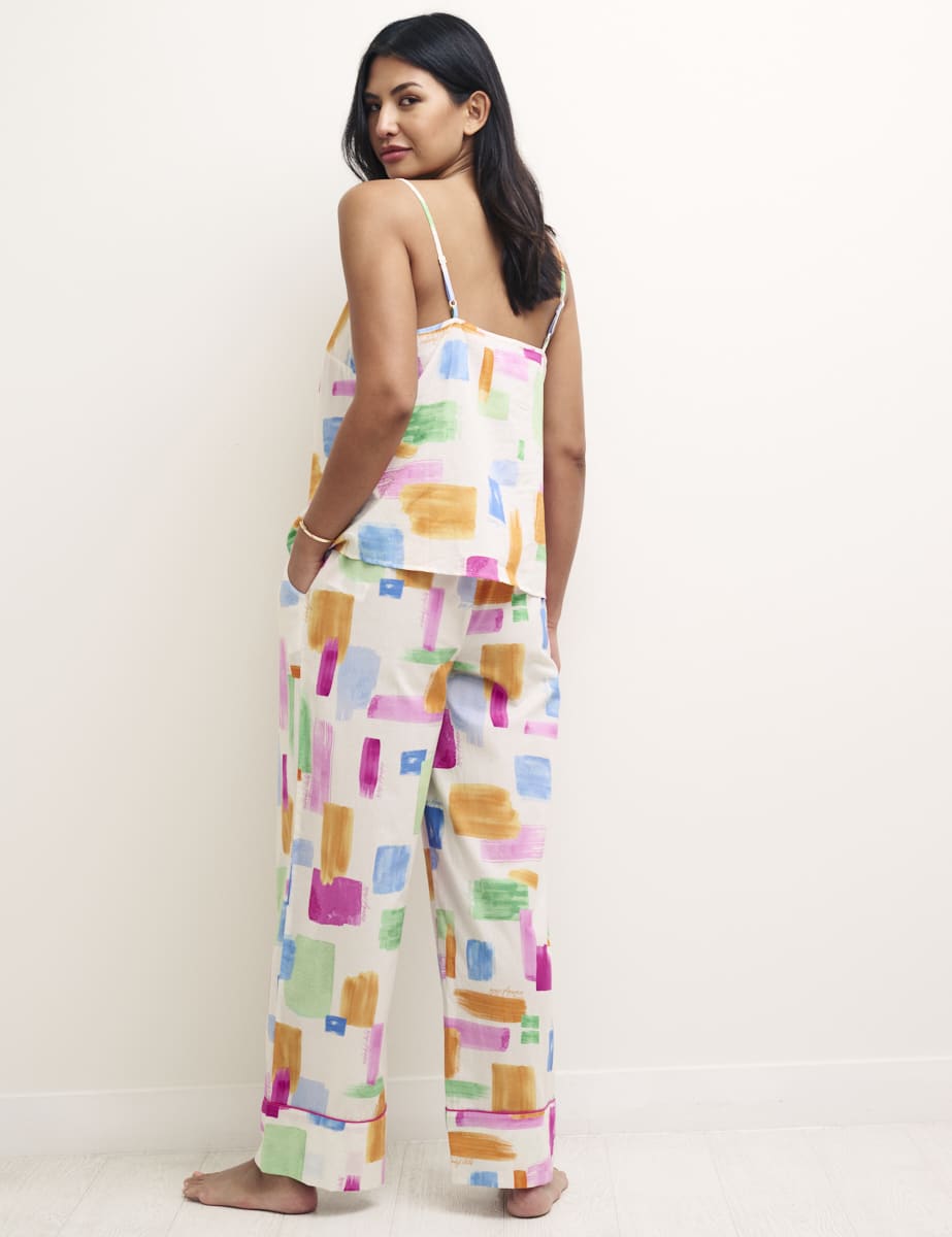 White Brushstroke Print Cami Top & Trouser Pyjama Set