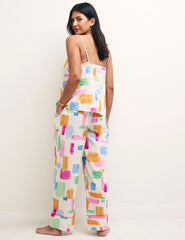 White Brushstroke Print Cami Top & Trouser Pyjama Set