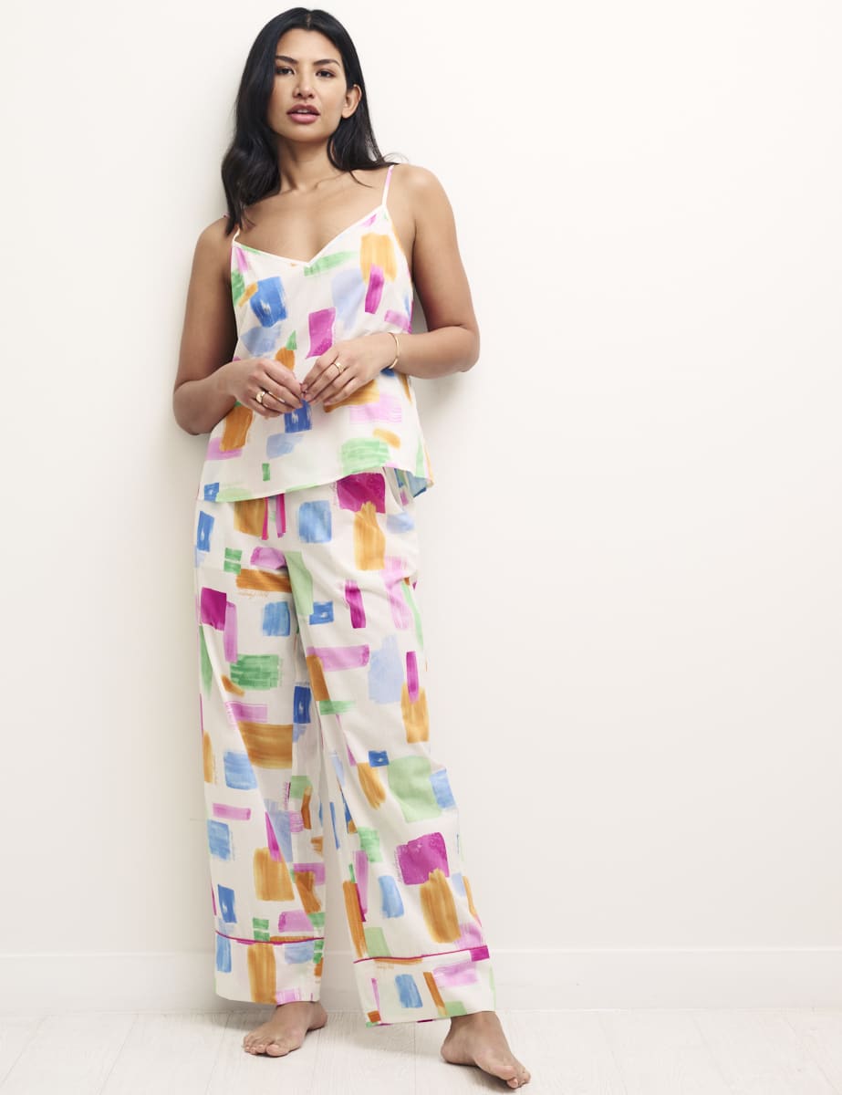 White Brushstroke Print Cami Top & Trouser Pyjama Set