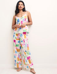 White Brushstroke Print Cami Top & Trouser Pyjama Set