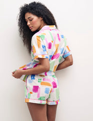 White Brushtroke Print Short Sleeve Pyjama Set