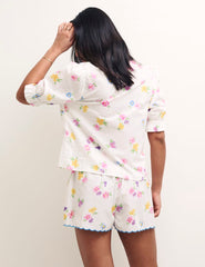 White Floral Scallop Shorts Pyjama Set