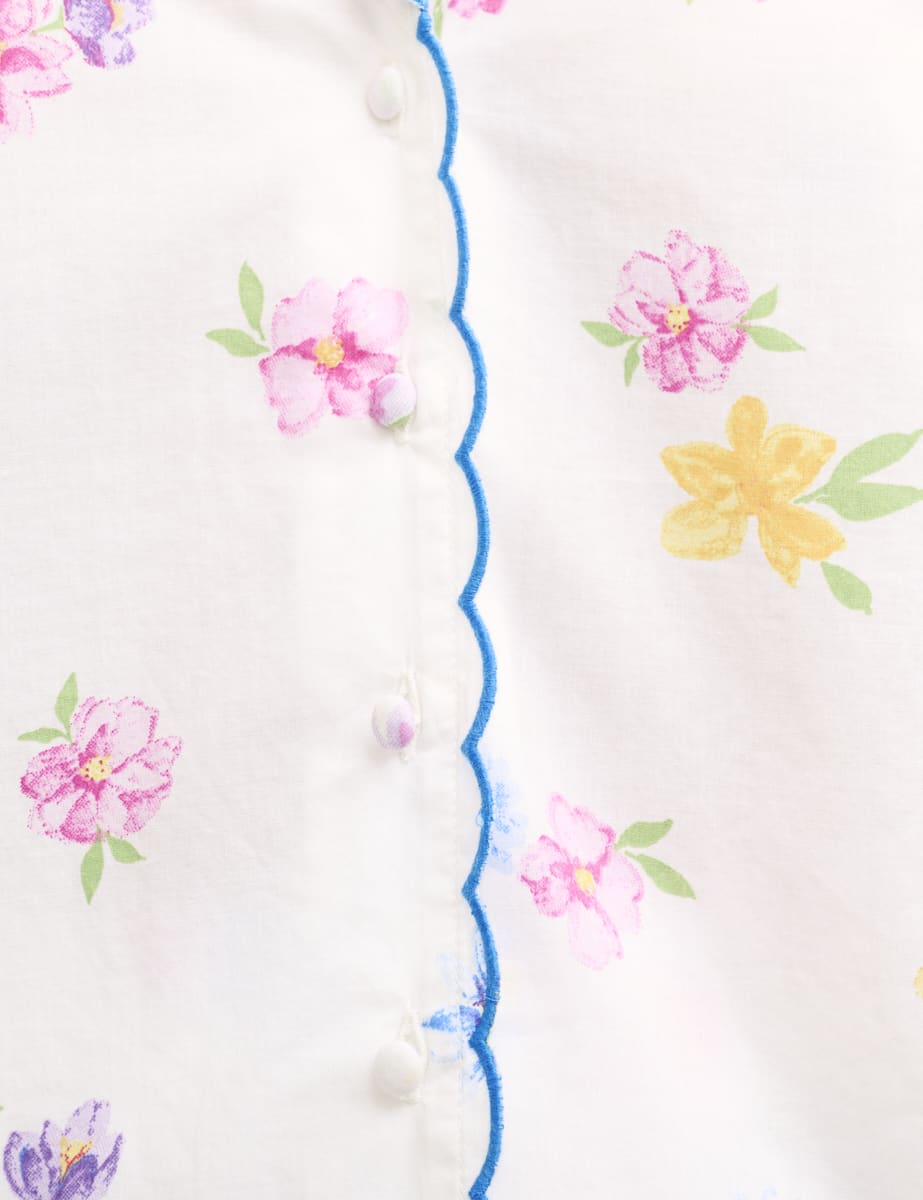 White Floral Scallop Shorts Pyjama Set