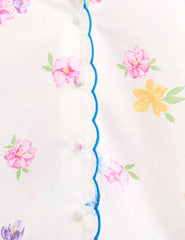 White Floral Scallop Shorts Pyjama Set