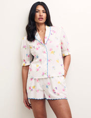 White Floral Scallop Shorts Pyjama Set