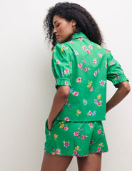Green Floral Scallop Shorts Pyjama Set