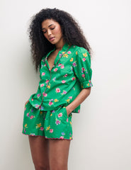 Green Floral Scallop Shorts Pyjama Set