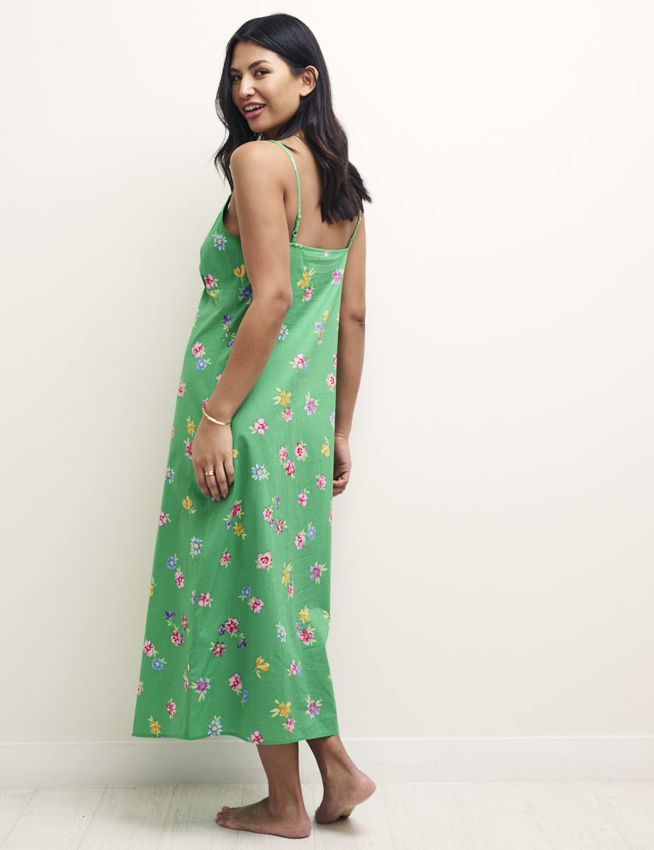 Green Floral Gathered Bust Midi Cami Nightdress