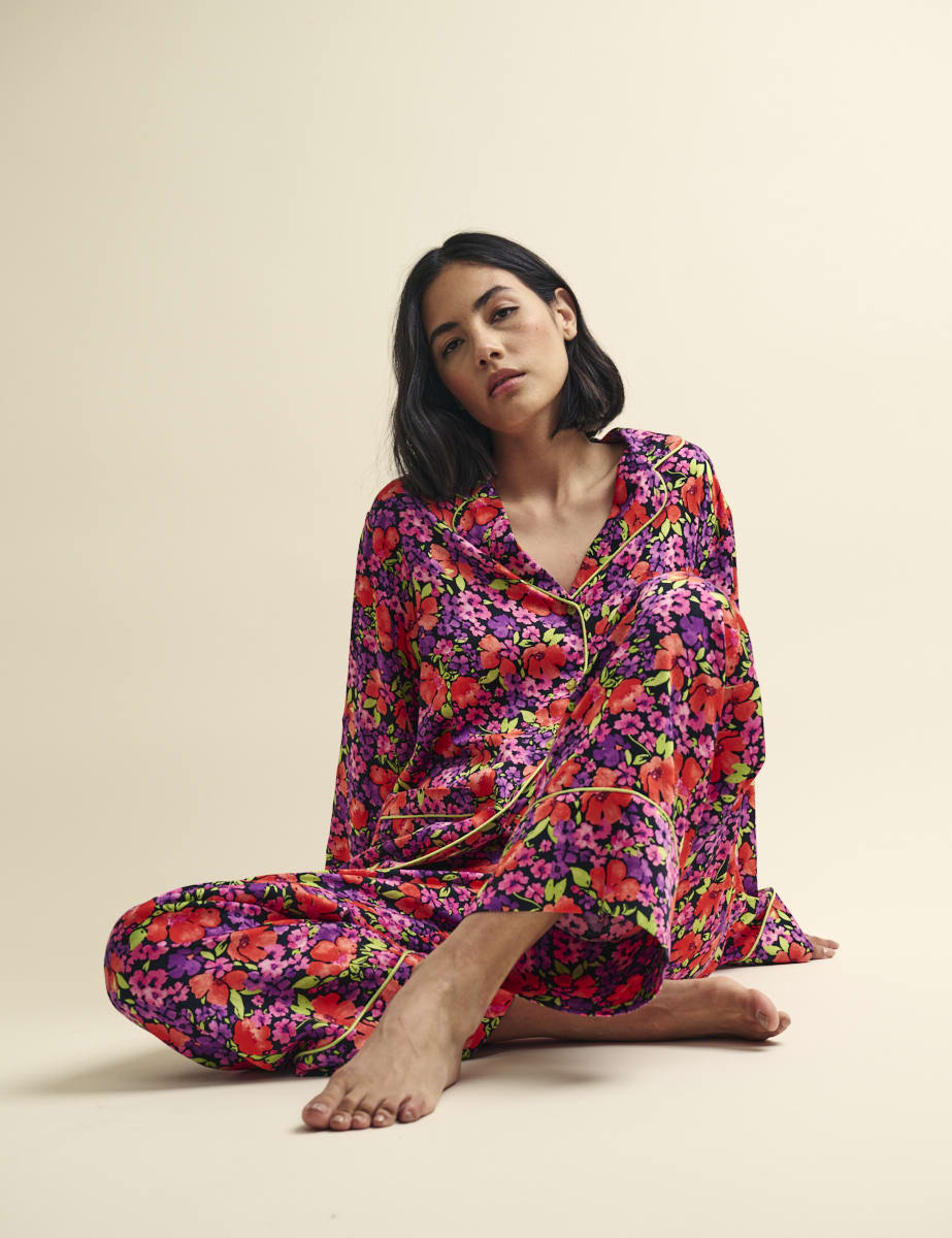 Bright Floral Collared Pyjama Trouser Set
