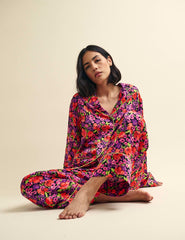Bright Floral Collared Pyjama Trouser Set