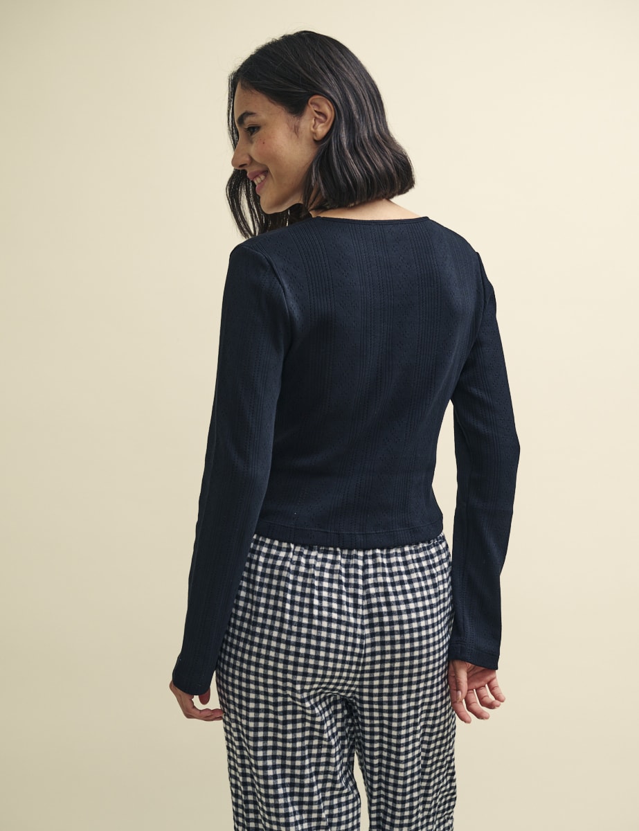 Black Long Sleeve Pointelle Pyjama Top