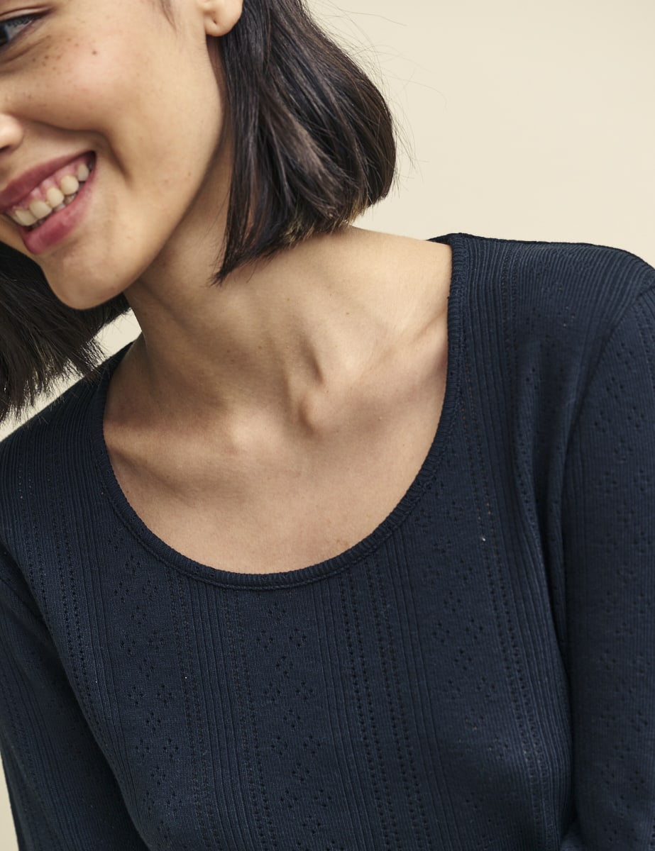 Black Long Sleeve Pointelle Pyjama Top