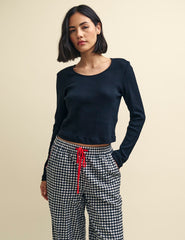 Black Long Sleeve Pointelle Pyjama Top