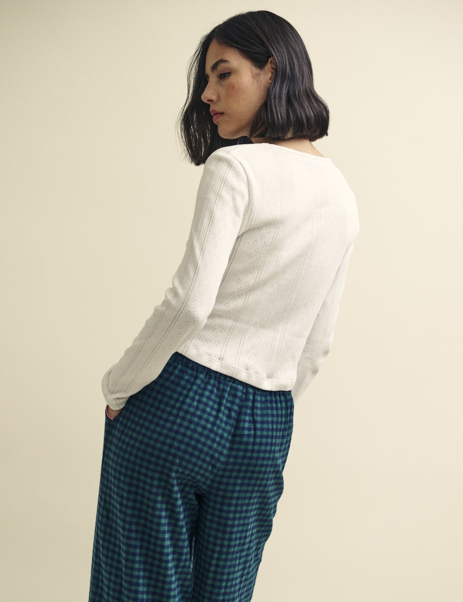 Cream Long Sleeve Pointelle Pyjama Top