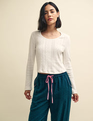 Cream Long Sleeve Pointelle Pyjama Top